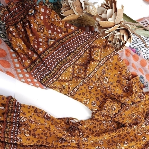 House of Harlow Revolve Brown Floral Boho Sheer Layered Ruffled Peasant … - Picture 14 of 16